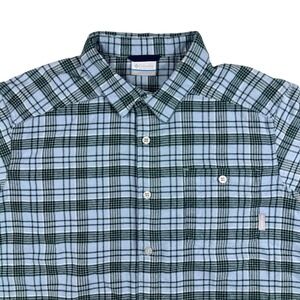 Columbia Flannel Hiking Shirt Men's LARGE Blue Green Plaid Long Sleeve Button Up